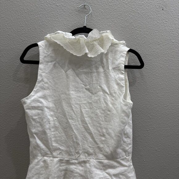 Lauren Ralph Lauren Dress Size 10 White Linen Ruffle Sleeveless Lined - Picture 5 of 6